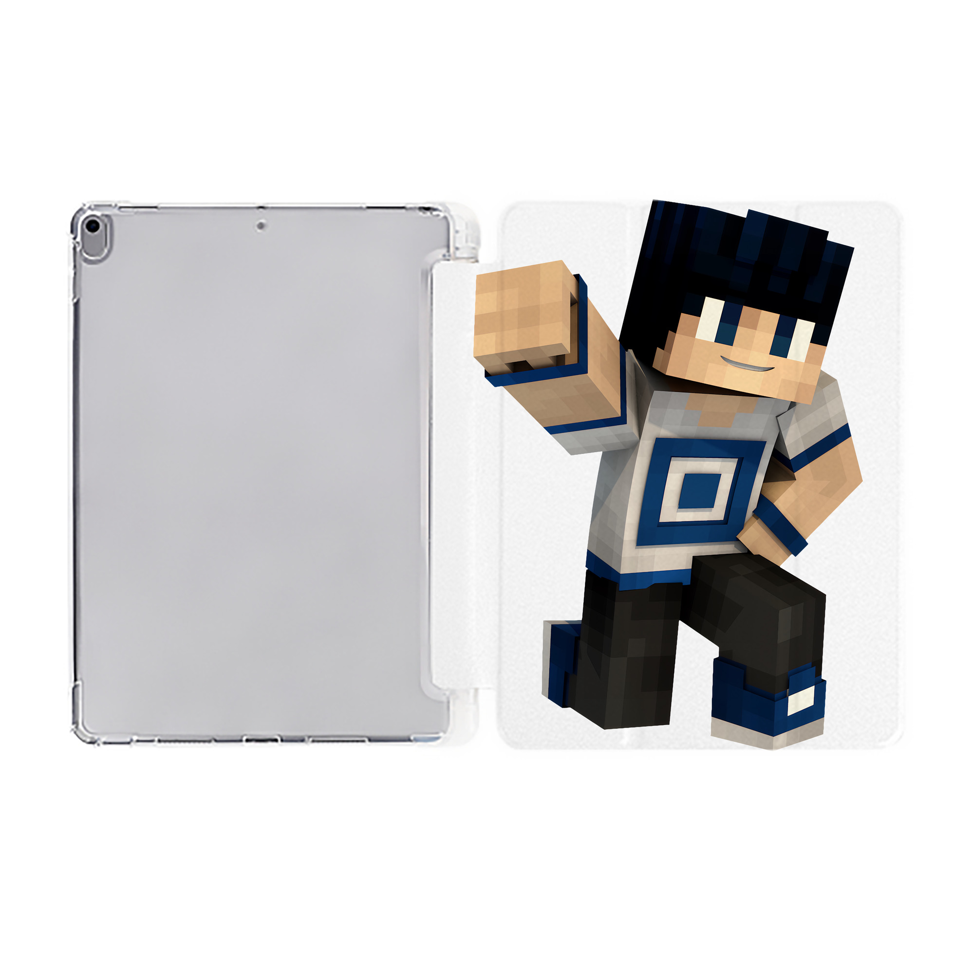 （画像用） マインクラフト ブロックの世界 Minecraft MC Block world IPad ケース ペン収納付き 三つ折りスタンド PUレザー×シリコン 対応機種9.5/10.5/10.9インチ